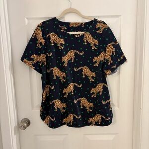 Anthropologie Leopard Print Tee - Navy Blue and Green